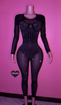 “Fina” black bling semitransparent jumpsuit