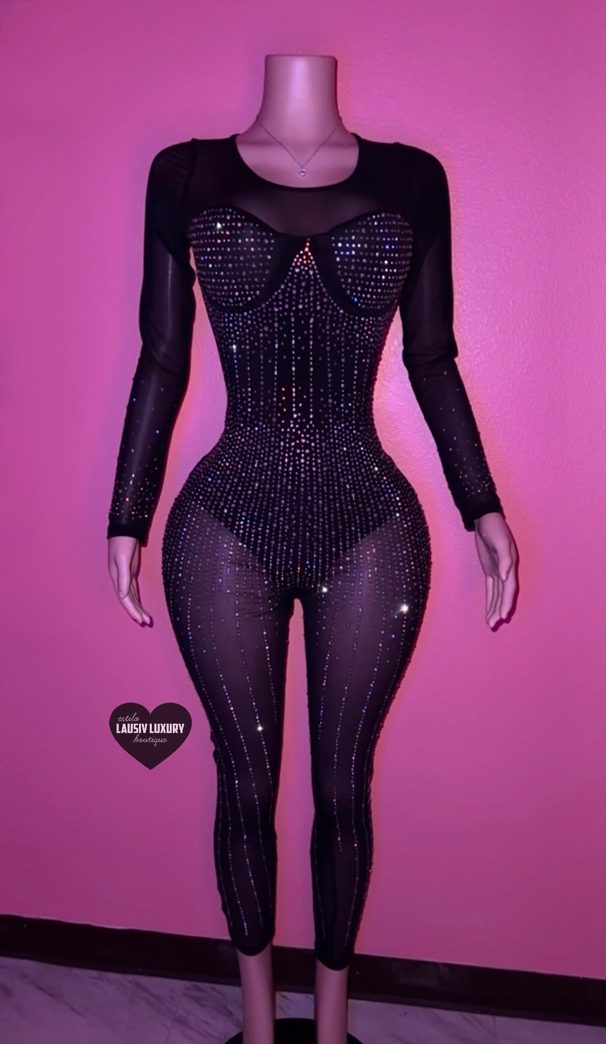 “Fina” black bling semitransparent jumpsuit