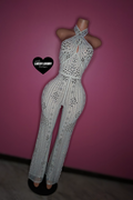 “All Icy White” bling flare jumpsuit one piece