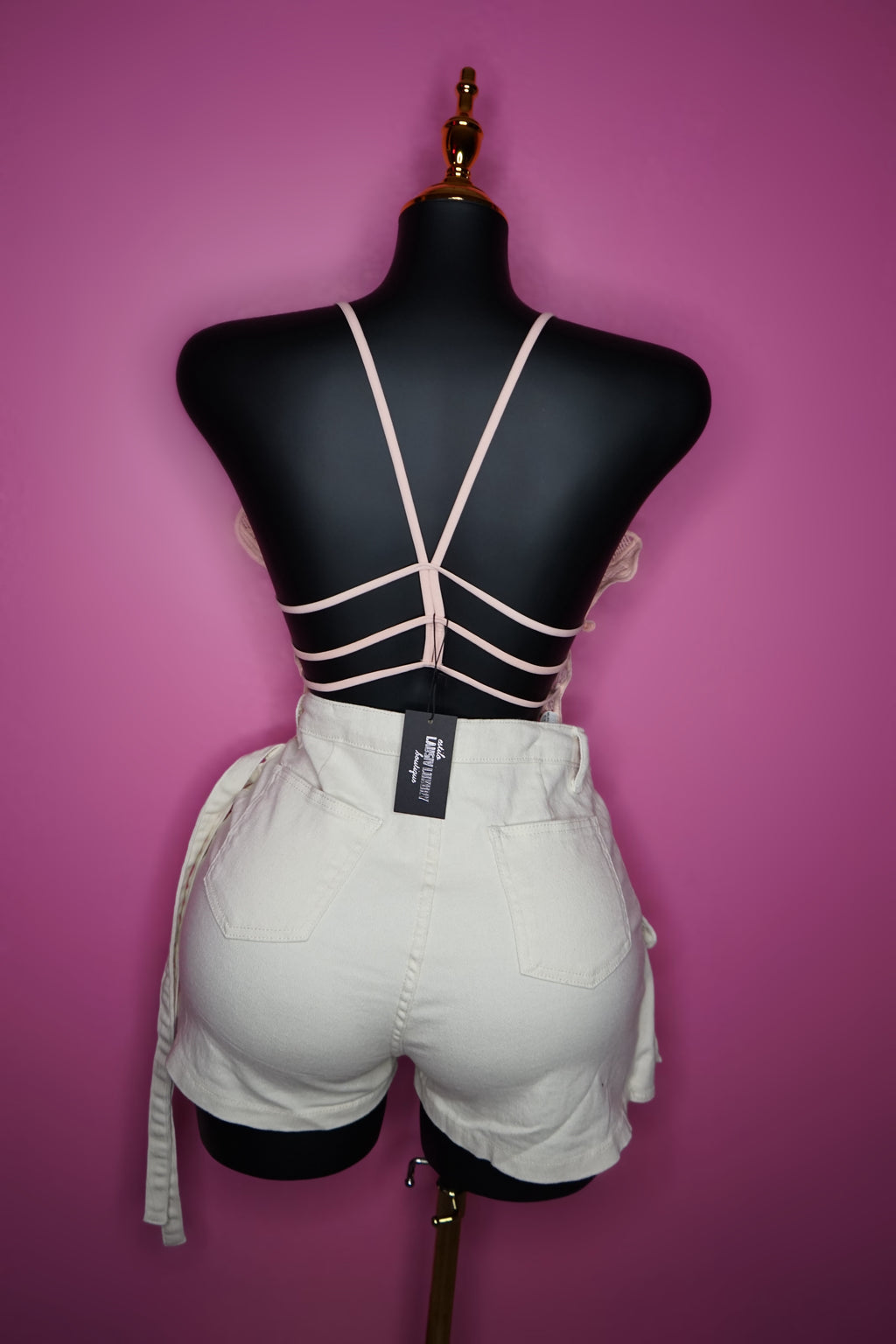 “Butterfly” Light pink lace top with bling embellishments