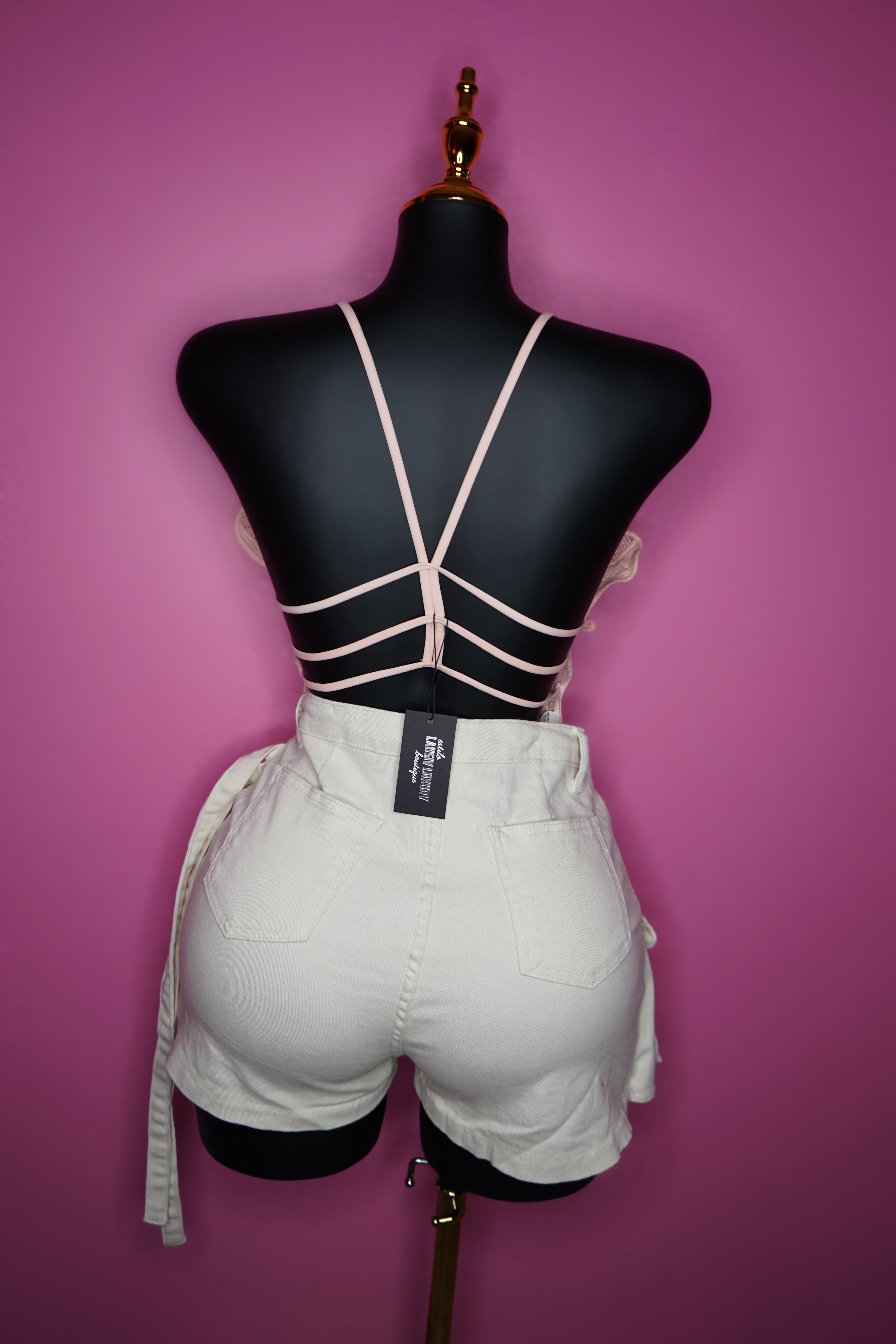 “Butterfly” Light pink lace top with bling embellishments