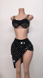 Large ONLINE DEAL Black with white pearls 2 piece skirt and top set