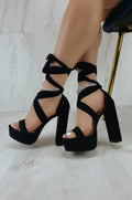 Black thick chunky lace up heels