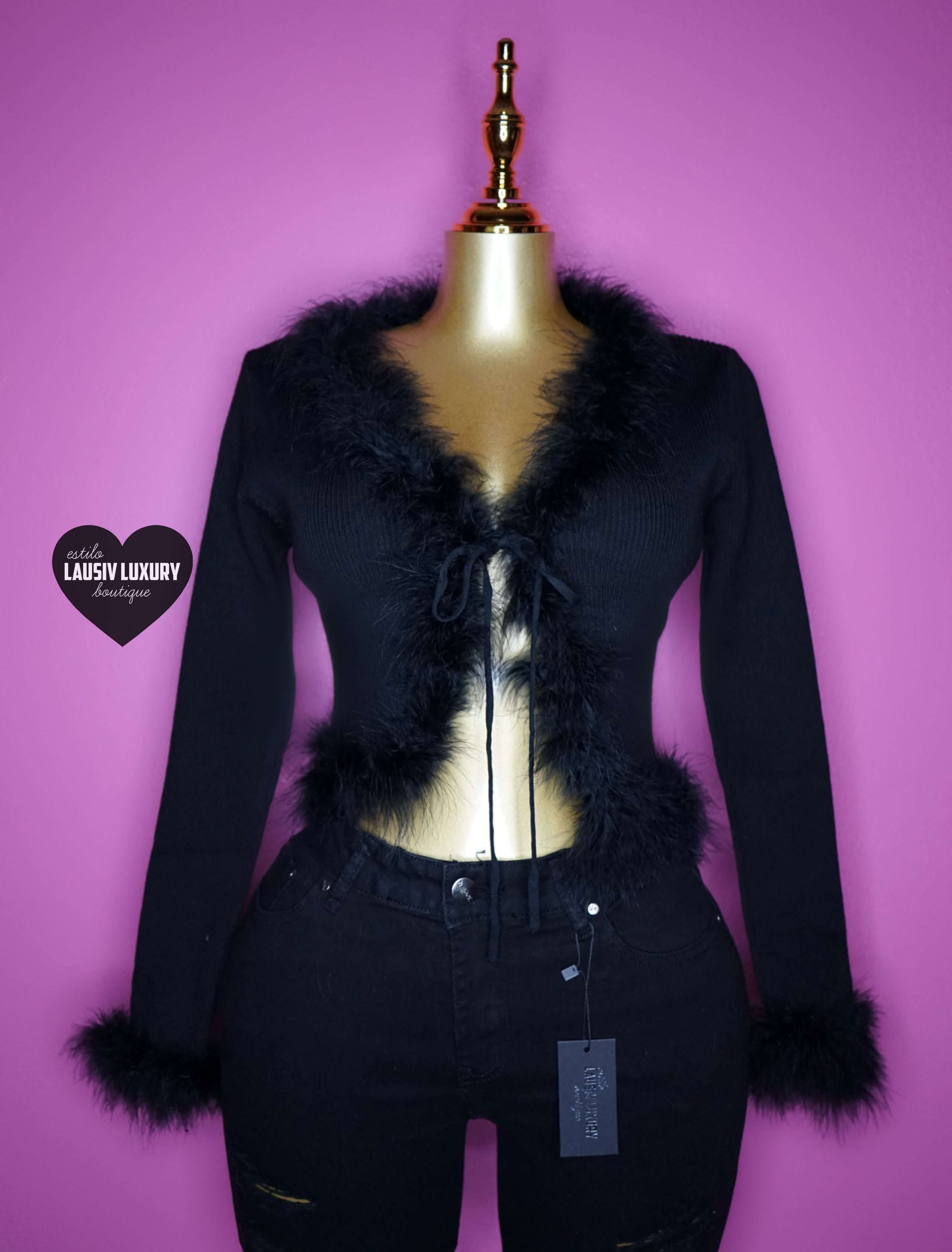 Black fur longsleeve top/coverup