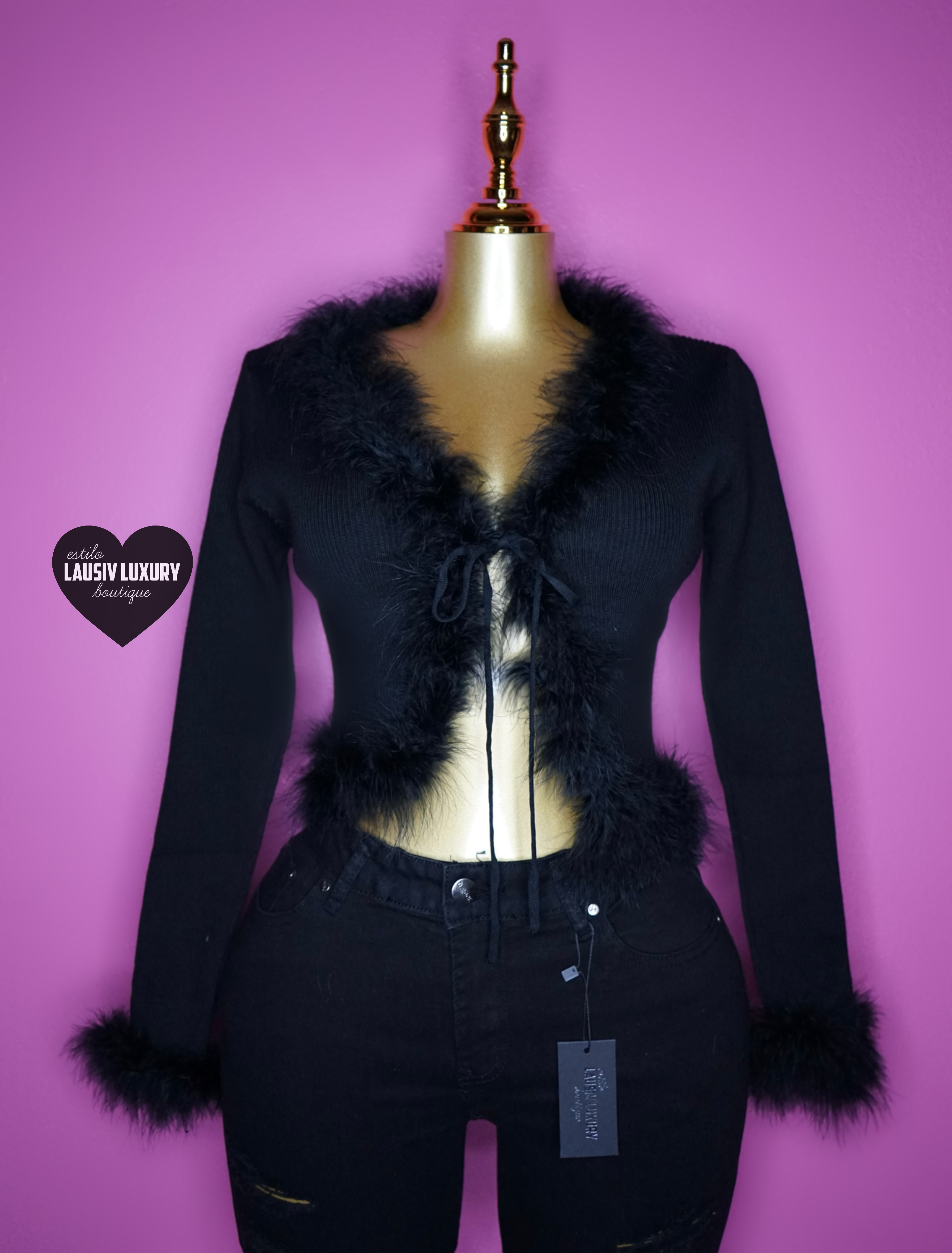 Black fur longsleeve top/coverup