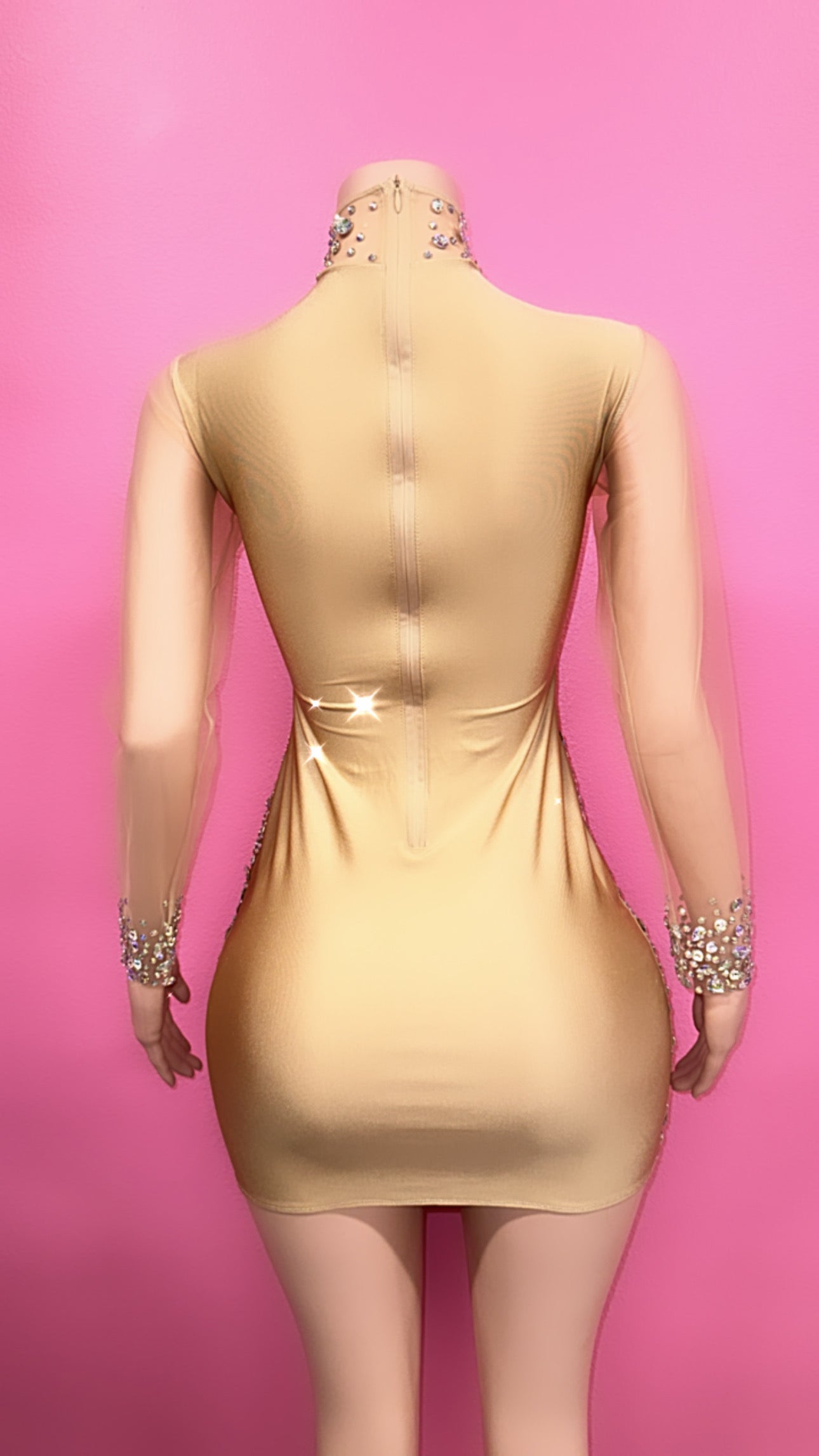 “She’s arrived” big gem blinged out bodycon dress