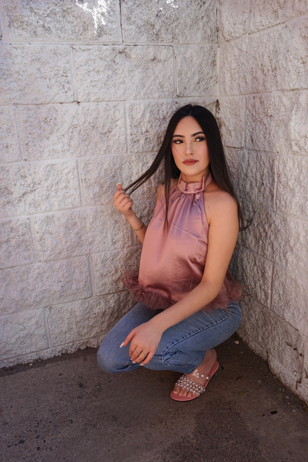 “Anai” satin fur top