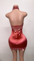 Burgundy pink velour rhinestone bling dress