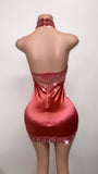 Burgundy pink velour rhinestone bling dress