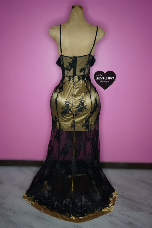 Black and gold lace floral pattern dress