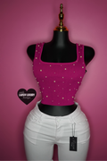 Pink magenta knit top with pearls