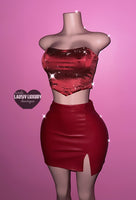 Red bling strapless corset cut crop top