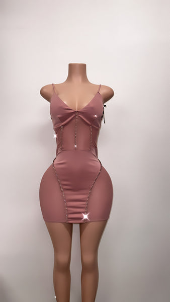 Rose pink dress with rhinestones