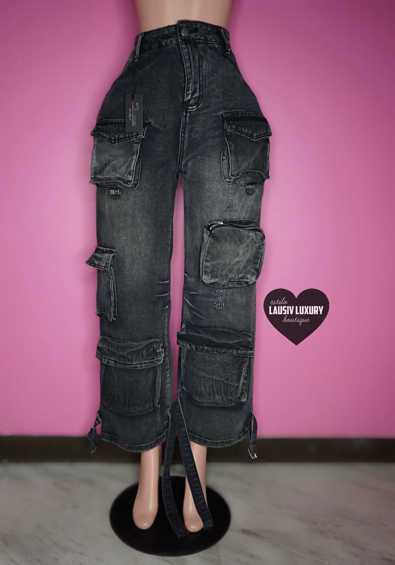 Dark baggy cargo pants with pockets