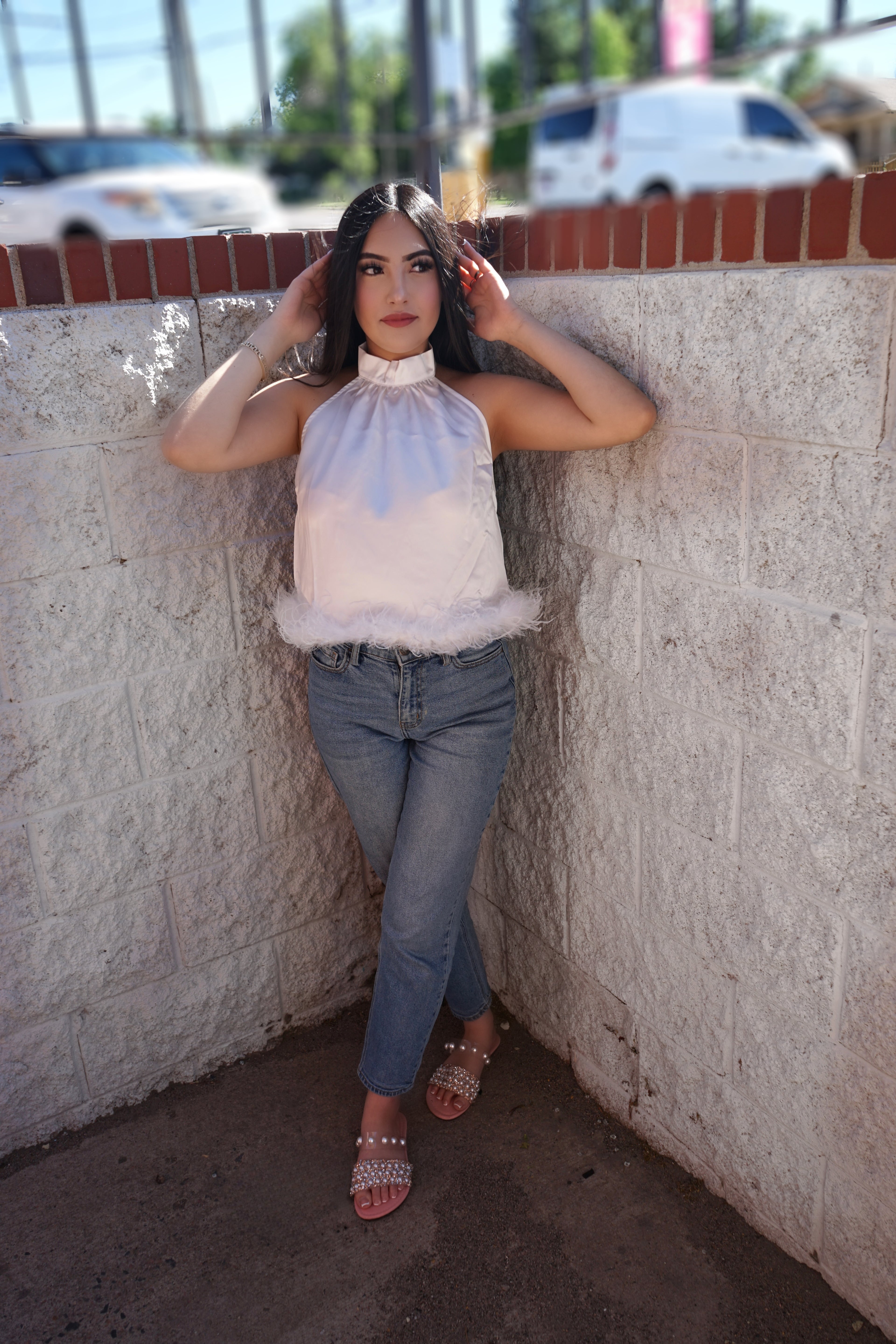 “Anai” satin fur top