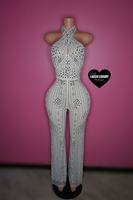 “All Icy White” bling flare jumpsuit one piece