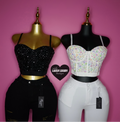 Large gem bling cropped corset top