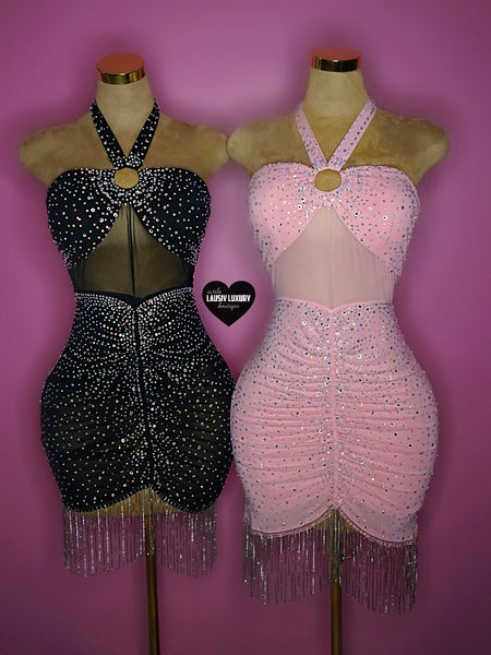 “Joseline” bling fringe halter top dress with ring