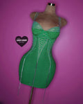“Green bday bling” corset style dress with bling fringes