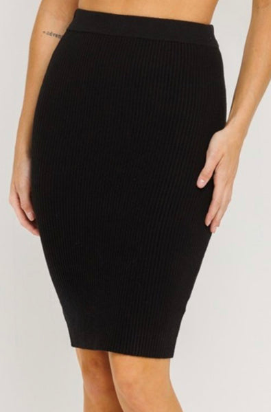 Black ribbed knee length skirt