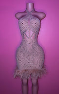 Size large Nude bling feather dress