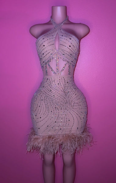 Size large Nude bling feather dress
