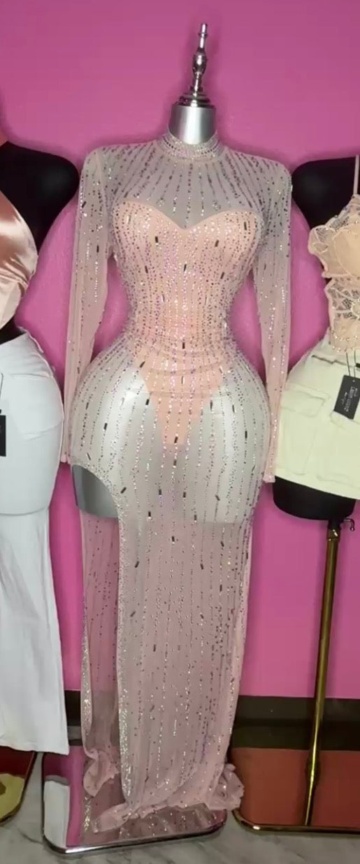 Light pink multicolor bling longsleeve dress