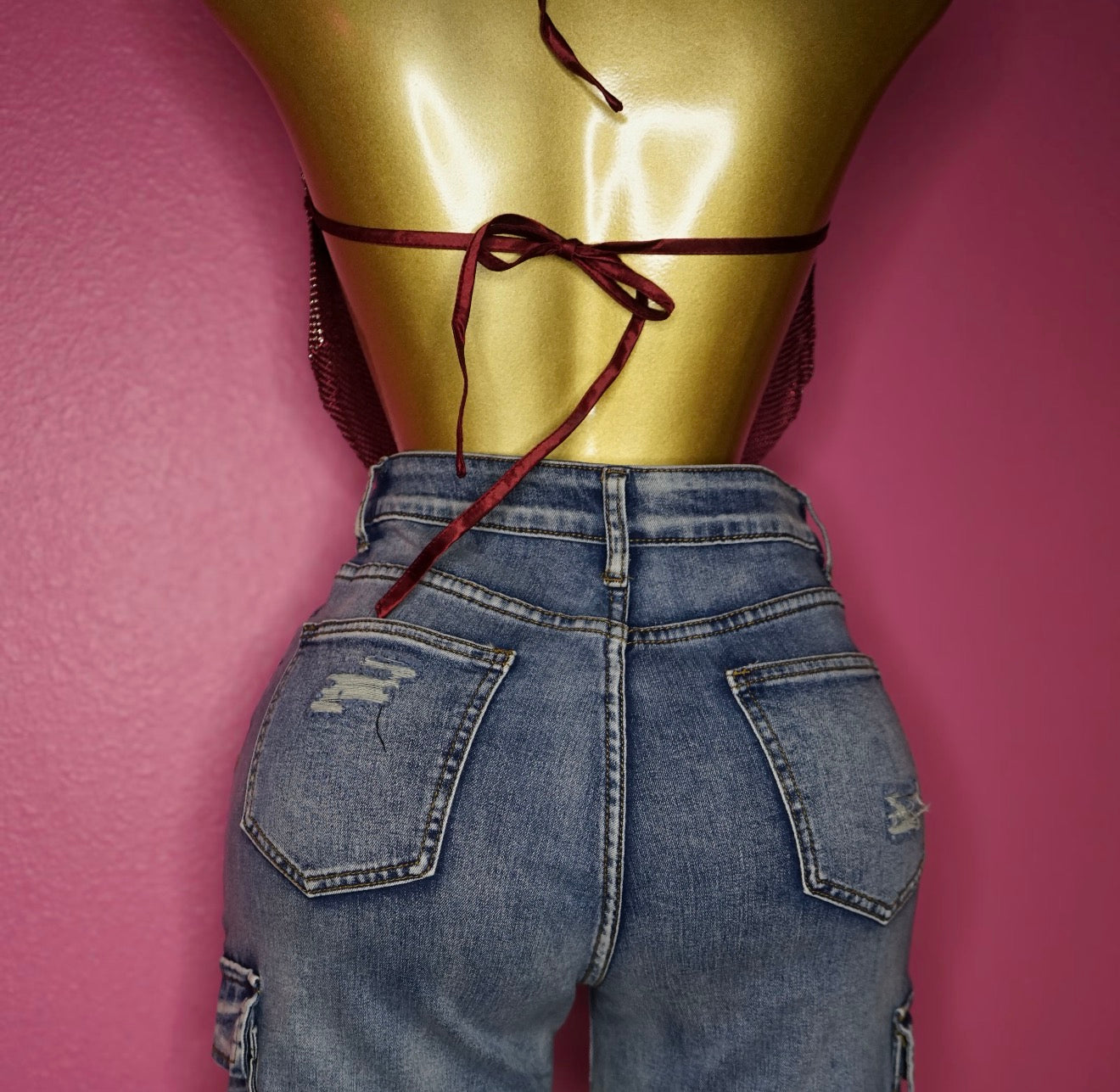 Burgundy bling rhinestone halter top