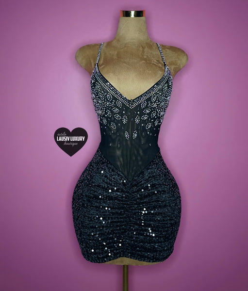 Black bling embezzled & sequin dress