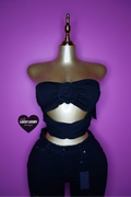 Black 3D rose cutout crop top