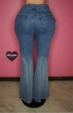 Y2K inspired flare blue jeans with belt