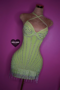 “It’s my birthday 🎂” light lime green bling fringe cross strap dress