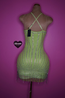 “It’s my birthday 🎂” light lime green bling fringe cross strap dress