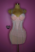 “Pink bday bling” corset style dress with bling fringes