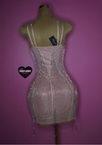 “Pink bday bling” corset style dress with bling fringes