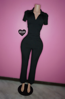 Black ribbed classy pant + top with collar set