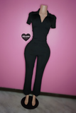 Black ribbed classy pant + top with collar set