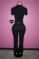 Black ribbed classy pant + top with collar set