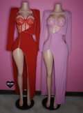 “Formal Elegance” semi lace long sleeve dress/set with thigh slit