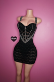 “Corazon” corset lace bling black mini dress