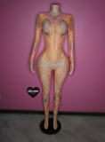 “Exotic Body” orange cream bling jumpsuit