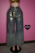 Metallic gold flare denim jeans