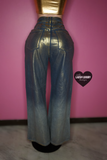 Metallic gold flare denim jeans