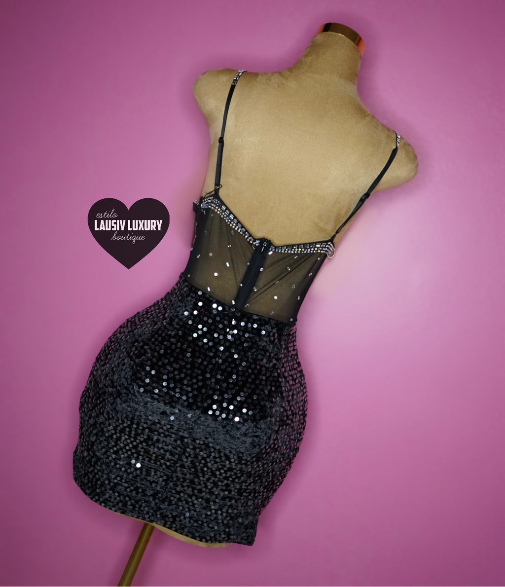 Black bling embezzled & sequin dress