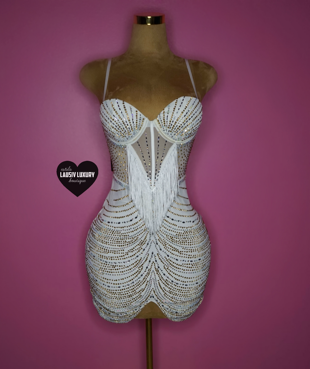 Gold, white, & silver tassel dress