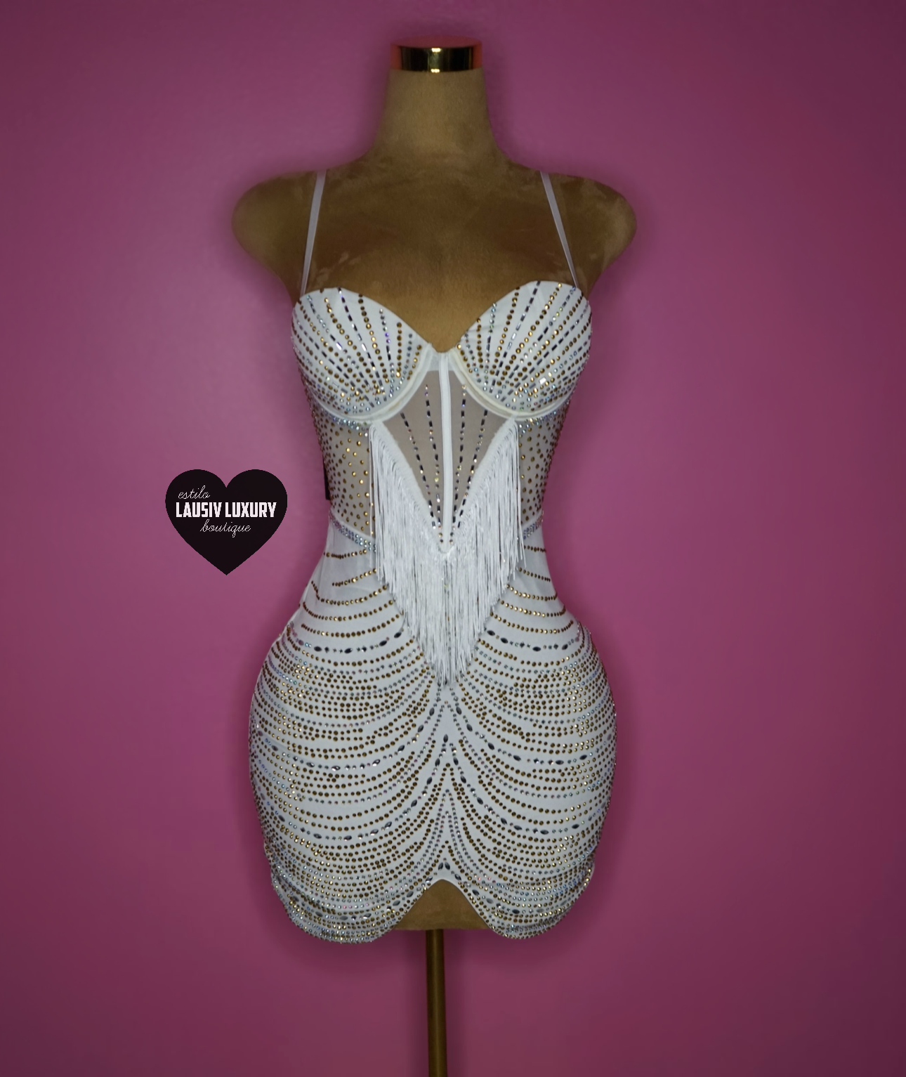 Gold, white, & silver tassel dress