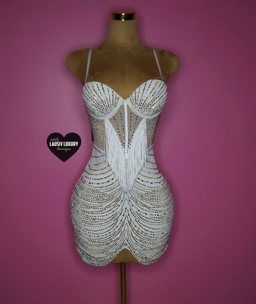 Gold, white, & silver tassel dress