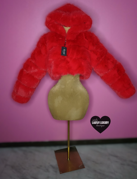 Jumbo cropped luxury fur coat with hood