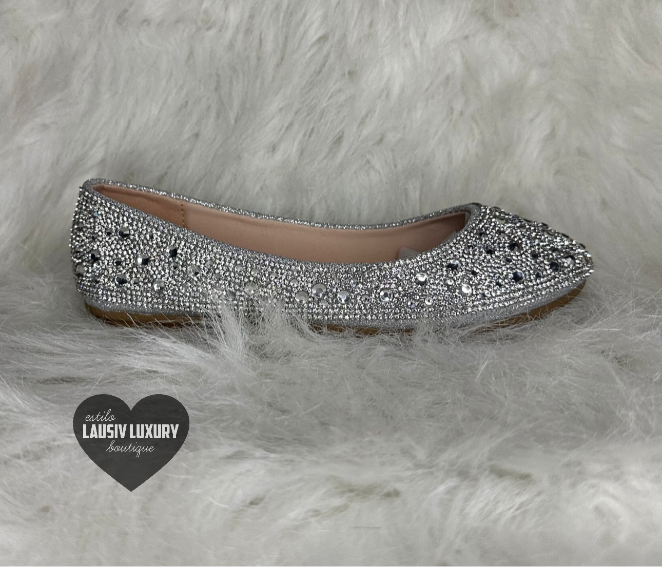 Silver bling flats with memory foam