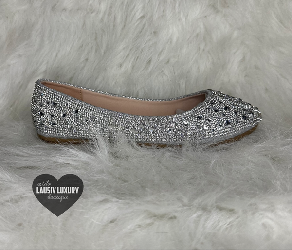 Silver bling flats with memory foam